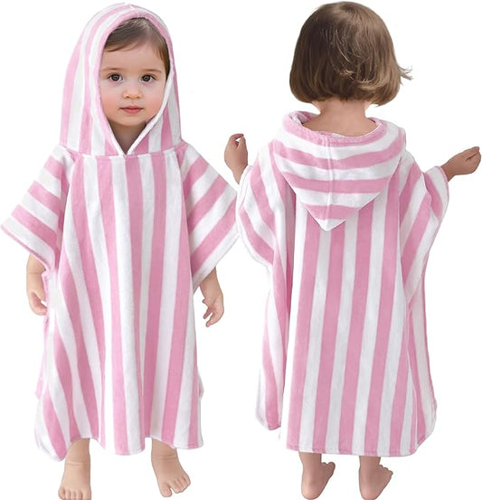 VOOVA & MOVAS Toddler Towels with Hood, Oversized (2-4Years,22"X22") Made from 100% Soft Cotton,Absorbent Hooded Poncho Towel for Baby Girls,Perfect for Pool | Swimming | Bath | Beach,Pink Stripe