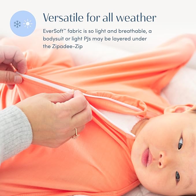 SleepingBaby Bamboo Zipadee-Zip Transition Swaddle – EverSoft Wearable Blanket with Two-Way Zipper for Easy Diaper Changes, Large 12-24 months, Peach Fuzz