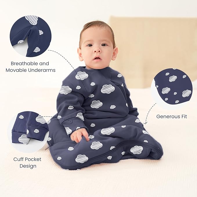 Unisex Sleeping Bag for Babies and Toddlers 1.0 Tog Sleep Sack 0-6 Months, Newborn Sleep Sack, Wearable Blanket Baby, One Piece Long Sleeves, Gifts for Baby