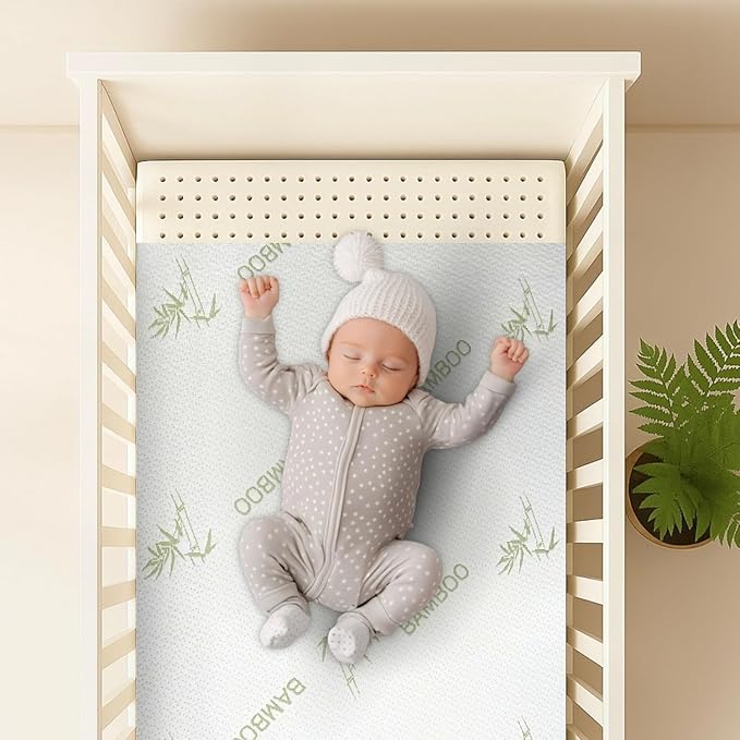 Organic Baby Mattress Topper with Rayon Derived Bamboo Removable Cover - GOLS/GOTS Certified - Breathable, Hypoallergenic, Non-Toxic, USA Made - 3" Standard (52"x28")