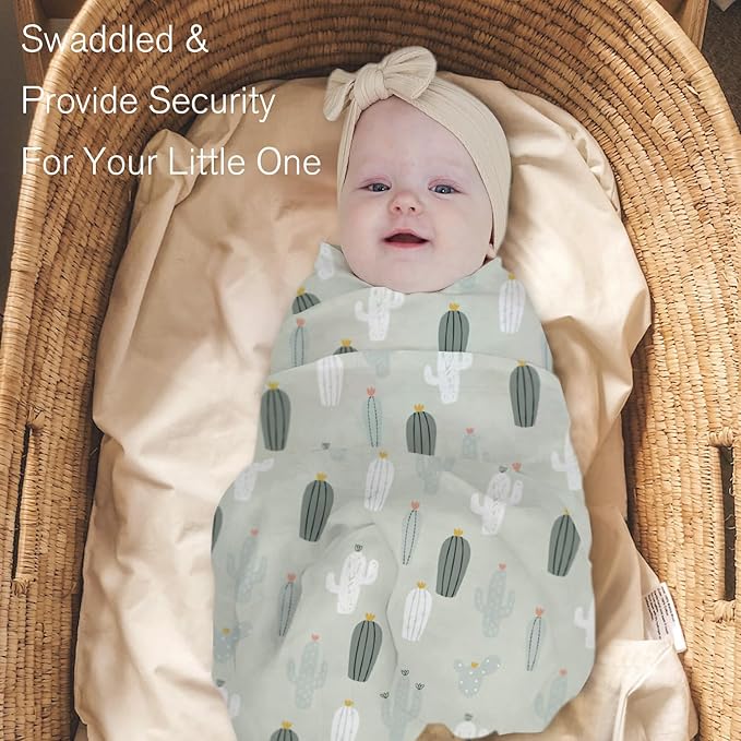 Little Grape Land Muslin Swaddle Blankets 47''x47'' 4 Pack, 100% Cotton Large Size Baby Swaddles for Newborn, Soft Breathable Baby Blankets for Newborns, Green