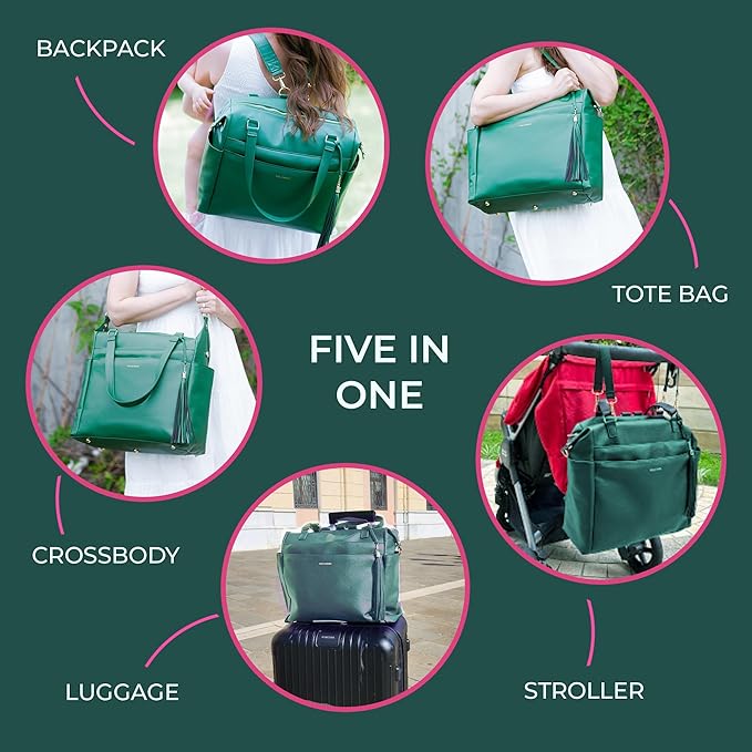 Large Diaper Bag Backpack, Vegan Leather Diaper Travel Tote Bag with Changing Pad and Stroller Straps