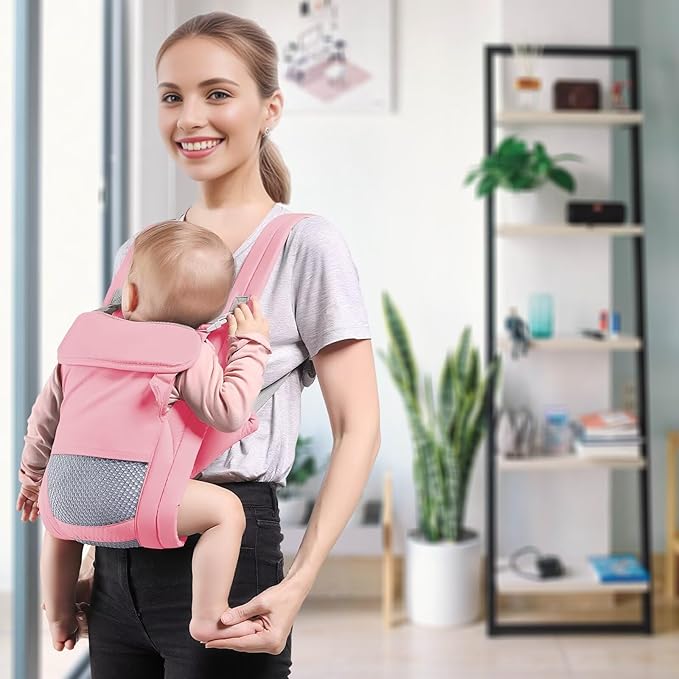 Baby Carrier Newborn to Toddler(7-30lbs), Toddler Carrier with Adjustable Shoulder Strap, Baby Holder Carrier with Breathable Mesh Fabric, Pink