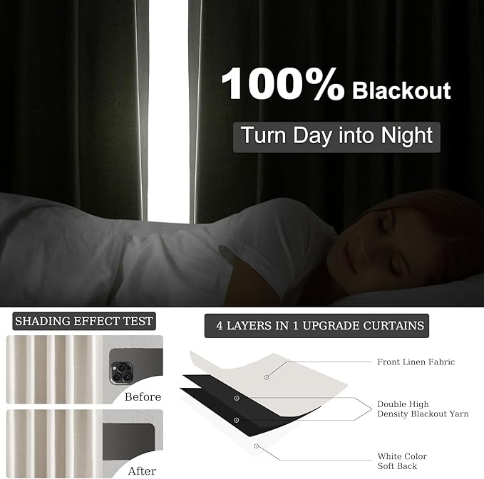 Ivory Birch 100% Blackout Curtains 96 Inches Long for Bedroom Heavy Thermal Rustic Country Curtains for Living Room Track System Window Treatments Room Darkening Drapes 8 Ft (40Wx96L 2 Panels)