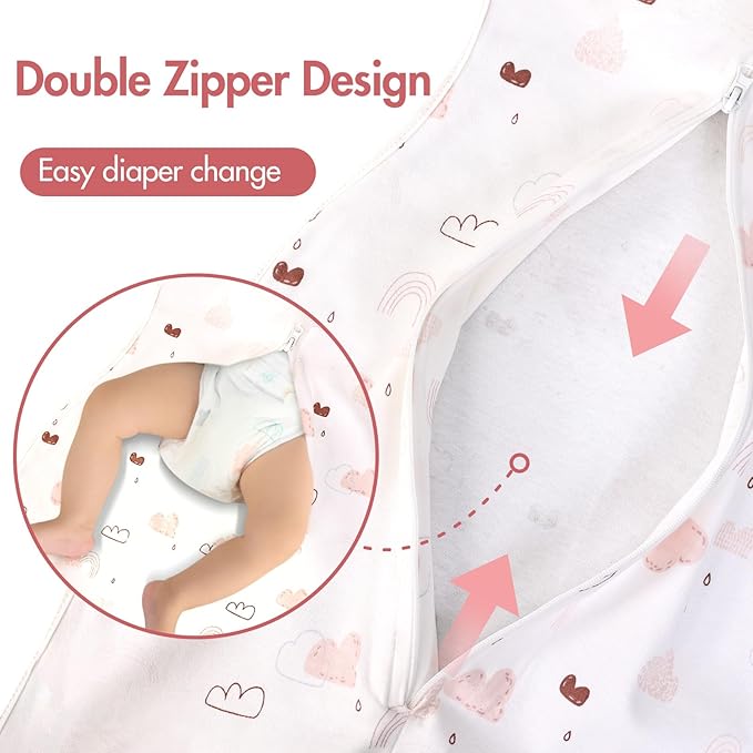 Baby Transitional Swaddle Sleep Sack - Arms Up Swaddles for Baby Girl, 3-6 Months Newborn Swaddle Sleep Sack with Cuff Removable & 2-Way Zipper Design, Pink Cloud Transition Sacks