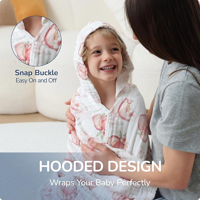 Toddler Hooded Bath Towels,100% Cotton Muslin Baby Towels for Boys Girls,Ultra Soft & Absorbent Quick Dry Kids Towel for Beach,Pool,Bathroom,Large 43x43 Inch