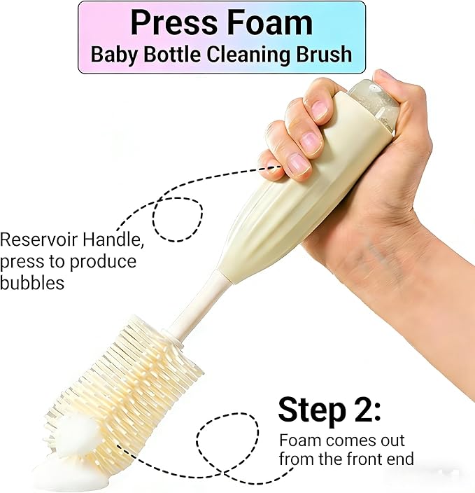 WHNL All-in-One Press-to-Foam Silicone Baby Bottle Cleaning Kit with Bottle Brush, Nipple/Straw Brushes, Tabletop Dring Rack, BPA Free for Baby Bottles, Breast Pumps,Small Appliances,Travel-Friendly