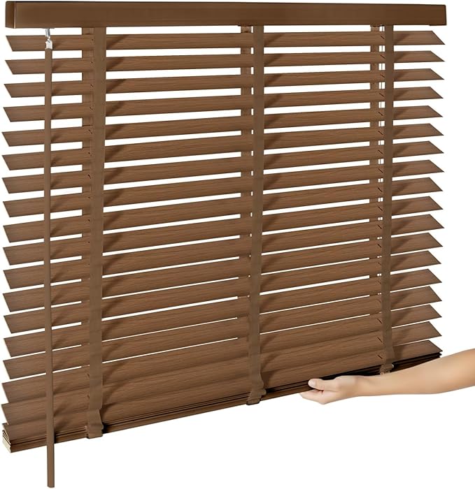2" Cordless Wood Blinds for Indoor Windows Custom Blackout Blinds Room with Privacy Protection, Cordless Wooden Horizontal Window Shades for Bedroom, Living Room, Office, Kitchen, 34" W x 64" H