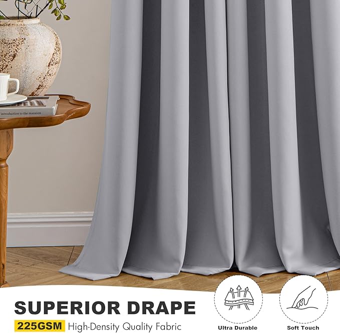 MIULEE Light Grey Blackout Curtains for Bedroom Living Room 72 Inches Long 2 Panels, Thermal Insulated Room Darkening Drapes Solid Grommet Noise Reduction Light Blocking Window Treatments 40x72 Inch