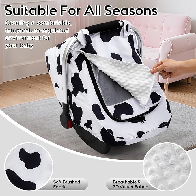 Baby Car Seat Cover, Extra Large Mesh Carseat Cover for Boys Girls, Infant Car Seat Cover with Privasy Sunshades & 3D Mink Dot, Universal Baby Carrier Cover for All Season