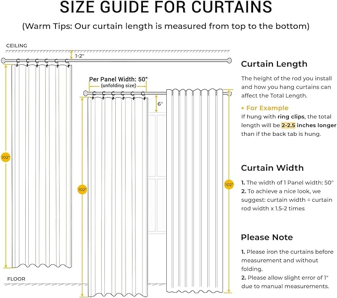 INOVADAY 100% Blackout Curtains for Bedroom, Black Out Curtains 105 Inch Long, Clip Rings Linen Blackout Drapes, Thermal Insulated Room Darkening for Living Room, 2 Panels - Lightcream,W50xL105