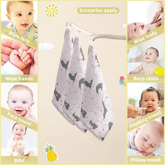 vvfelixl Baby Muslin Washcloths Rat Yoga Poses Baby Burp Cloths Cotton Baby Face Towel for Newborn Infants Boys Girls Soft and Absorbent 11.8 X 11.8 in, 3 Pack