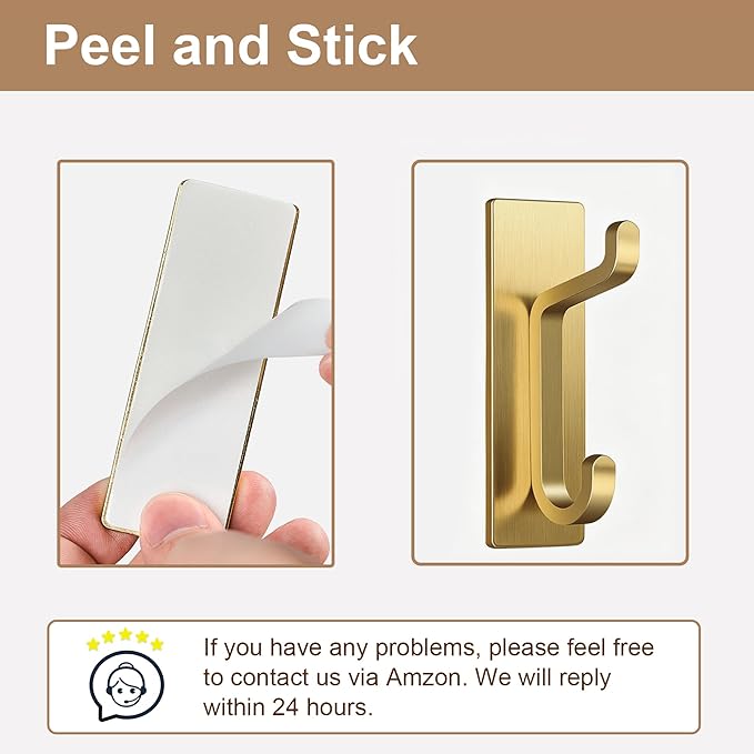 pickpiff 12 Pack Wall Hooks for Coat and Towel: 13LB Strong Adhesive Door Hanger Stick on, Brushed Gold