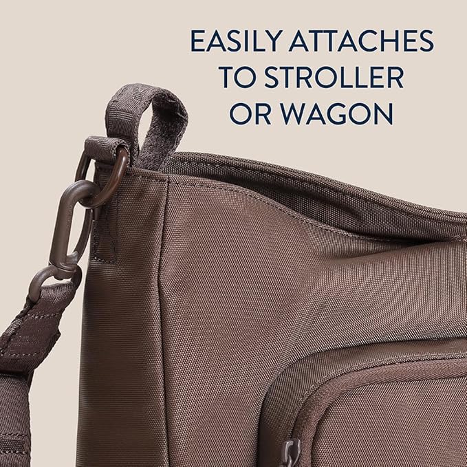 Itzy Ritzy Belong Cargo Caddy for Strollers & Wagons – Convertible Stroller Organizer and Crossbody Bag With Adjustable & Removable Strap, Bottle Holders, Smart Storage Pockets & Secure Straps (Mocha)