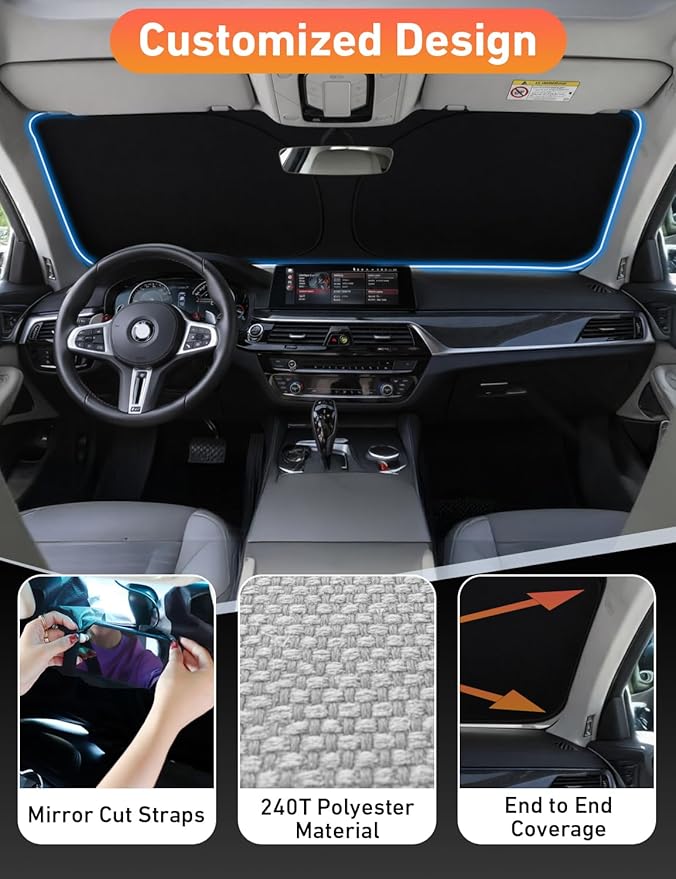 Econour Windshield Sunshade for Cadillac XT5 2017-2023 2024 2025, Sun Visor for Front Windshield & Window Sun Shade Cover, UV Heat Blocker & Protector, Car Accessories