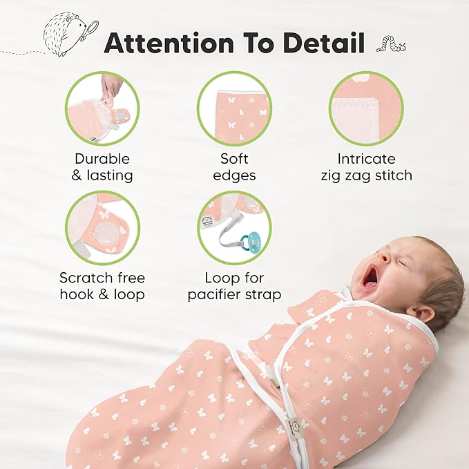 3-Pack Organic Baby Swaddle Sleep Sacks - Swaddles for Newborns, Infant 0-3 Months, Baby Girls, Boys, Soft & Snug Newborn Sleep Sack, Nursery Swaddling Blankets (Butterflies)