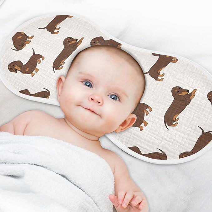Qinllo 2 Pack Muslin Burp Cloths Dachshund Dogs Cute Cotton Baby Burp Cloths Absorbent Burping Cloth Soft Spit Up Rags for Newborn Must Haves 22x11 Inch
