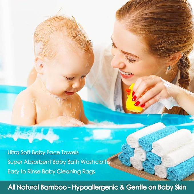 Baby Washcloths 6 Pack, 10x10 inch Heavenly Soft Blue Wash Cloths for Face and Body, Gentle & Safe Face Towels on Sensitive Skin, Baby Essentials Shower Gifts for Boy Infant Kid Toddler Children