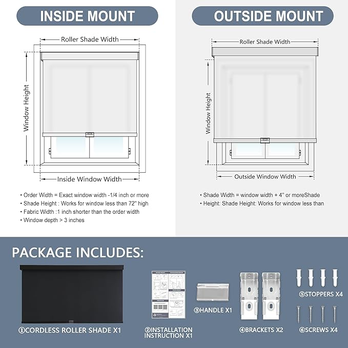 AOSKY Light Filtering Roller Shades Cordless Blinds for Windows, 1% Openness Free-Stop Shades with Valance, Thermal Insulated Fabric, UV Protection, Natural Woven Blinds（43" W x 72" H, Black）