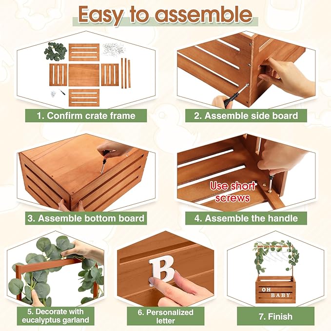 Barydat Wooden Baby Shower Crate Closet, Baby Basket with Handle, Personalized Basket Gifts, Easy Assembly Baskets for Newborn Boy Girl Welcome Gift for New Mom Parents(Brown)