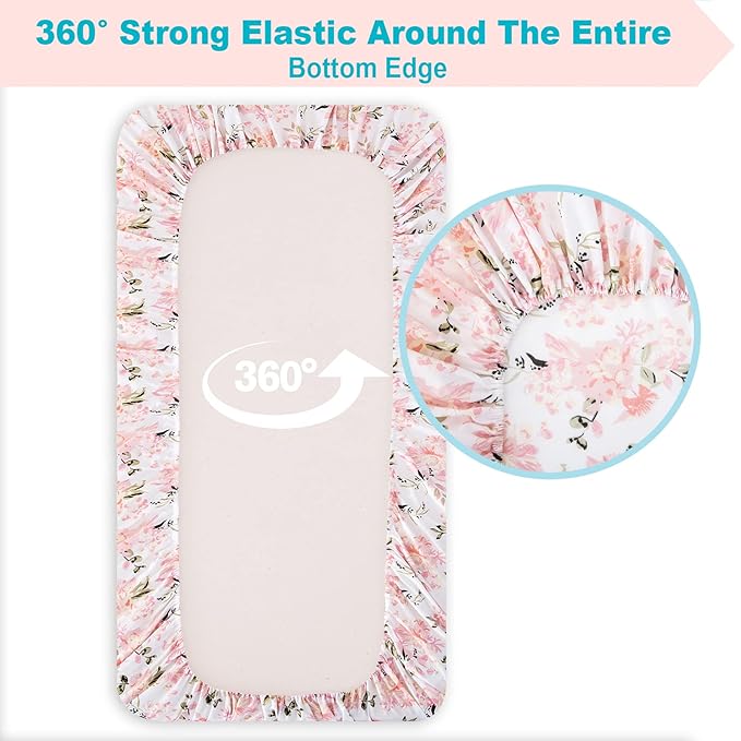 Crib Sheets Girl 2 Pack Set, 2 Pack Toddler Bed Sheets Set, Floral Print Fitted Crib Sheet for Standard Crib & Toddler Mattress, Size 28 x 52 inches, Pink N Floral