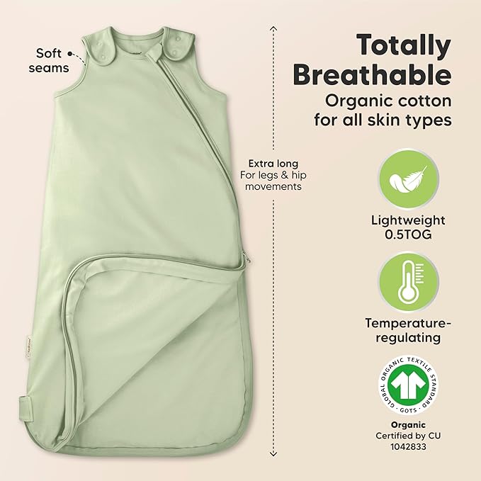 2-Pack Organic Baby Sleep Sacks, 100% Cotton - Soft & Breathable 0.5TOG Baby Wearable Blanket, Toddler Sleeping Sack 6-18 months, Easy to Wear Transitional Swaddles for Newborns, Infants(Roarsome, M)