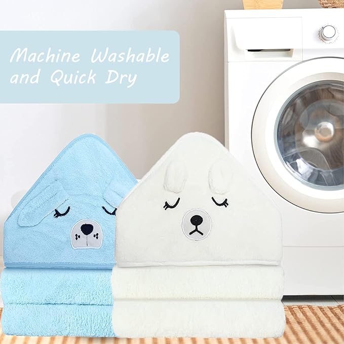 2 Pack Hooded Baby Towel - Premium Soft Bath Towel for Bathtub for Babie, Newborn, Infant - Ultra Absorbent, Natural Baby Stuff Towel for Boy and Girl (White & Blue)