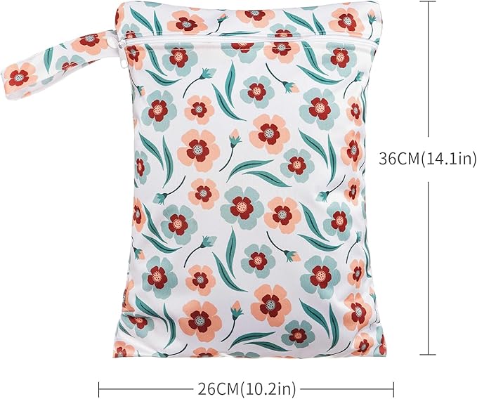 Happy Flute 3 Set Wet Bag Storage Bag Zipper Waterproof Washable Travel Bags, Beach, Pool, Gym Bag for Cloth Diaper, Swimsuits & Wet Clothes for Baby,11.8x15.7inch (Daisy)