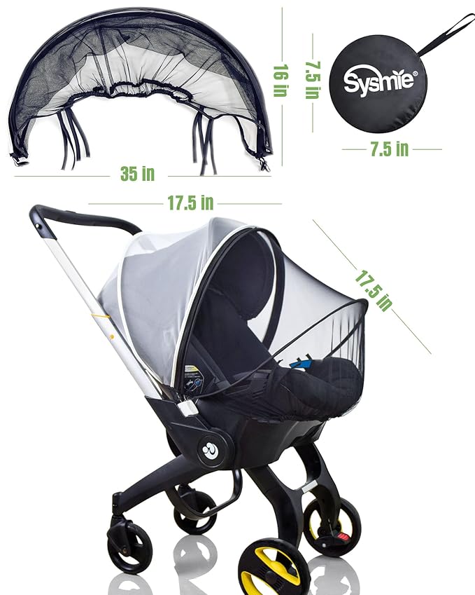 Car Seat Mosquito Net Cover, Mosquito Net for Stroller, Sun Shade for Strollers Easy to Open and ClosDouble Zipper Design, Easy Use for Strollers, Car seat,Bassinet,Cradle (Black/White)