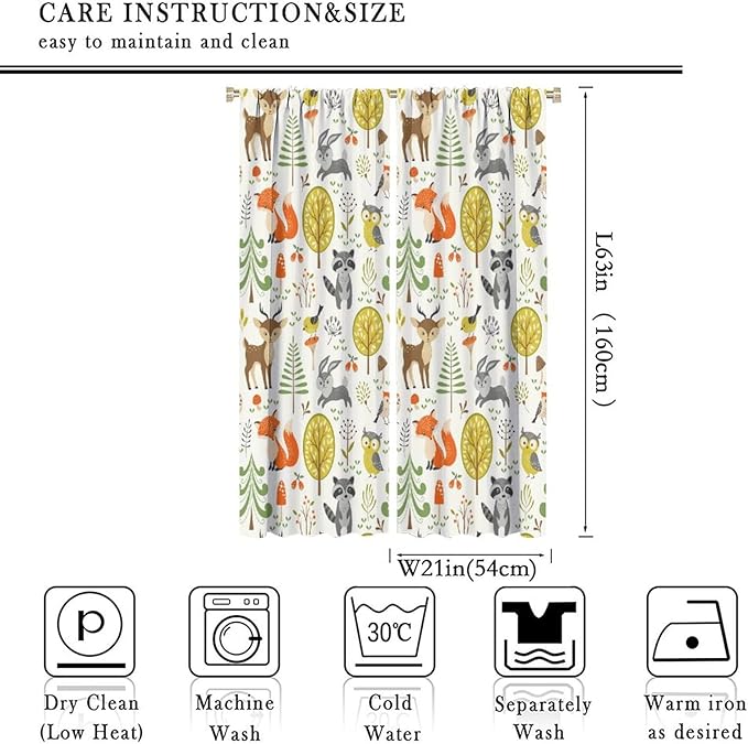 Kids Safari Animal Curtains Boy Girl Bedroom Decor Cartoon Woodland Bear Child Nursery Colorful Wildlife Jungle Forest Living Room Window Drapes Fabric 2 Panels 42W x 63L Inch