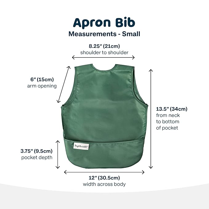 Tiny Twinkle Mess Proof Baby Bibs | 2 Pack Waterproof Toddler Bib for Eating | Baby Apron for Feeding, Machine Washable, Perfect Shower Gift (Slate Olive, 6–24M)