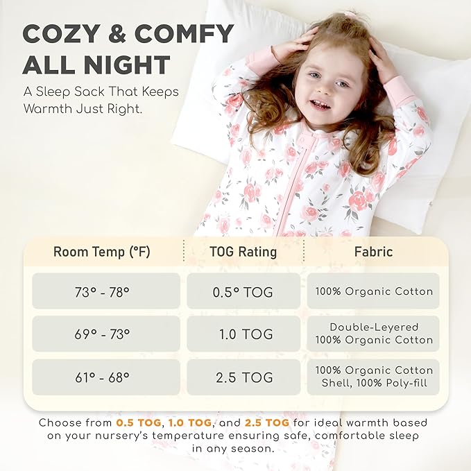 Mama Cheetah Baby Sleep Sack with Sleeves, 0.5 TOG Organic Cotton Wearable Blanket and Two-Way Zipper, Swaddle Transition Long Sleeve Sleeping Bag for Newborn Infant Toddler, 18-24 Months