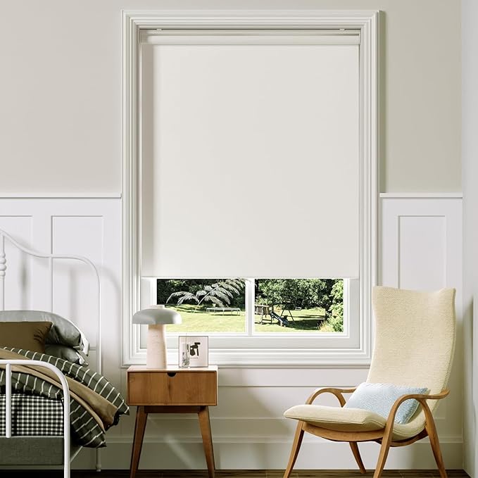 Cordless Roller Shades Blackout Blinds for Windows Room Darkening Rolled Up Shades with Spring System, UV Protection Window Shades Door Blinds for Home and Office (White, 31" W x 72" H)