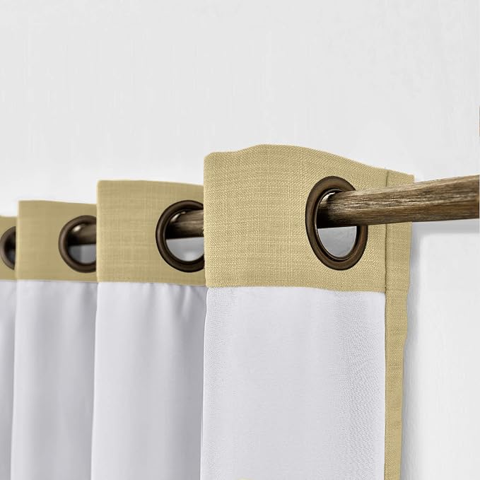 ChadMade 100W x 84L Inch Khaki Yellow Faux Linen Curtain Drapes with Blackout Lining, Room Darkening Antique Bronze Grommet Curtain for Sliding Glass Door Patio Door Living Room (1 Panel)