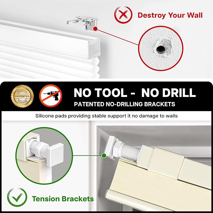 LazBlinds Cordless Cellular Shades, No Tools No Drill Light Filtering Honeycomb Shades Pleated Blinds for Windows, 37.5'' W x 48'' H, Cream