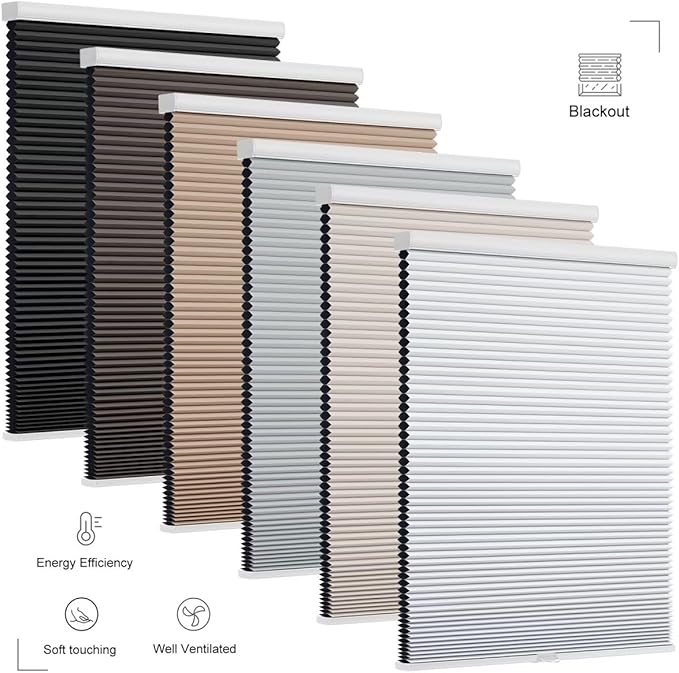 Changshade Cordless Cellular Shades, Blackout Honeycomb Shades for Windows, Pull Down Pleated Blinds, Easy to Install for Indoor Windows and French Doors,28" W x 64" H, Beige