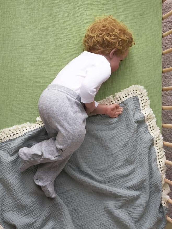 TILLYOU 2 Pack Muslin Crib Sheet for Boys and Girls - 100% Cotton Fitted Crib Sheet for Toddler Standard Crib Mattress, Soft and Breathable, 52"x28", Forest Green&Light Green
