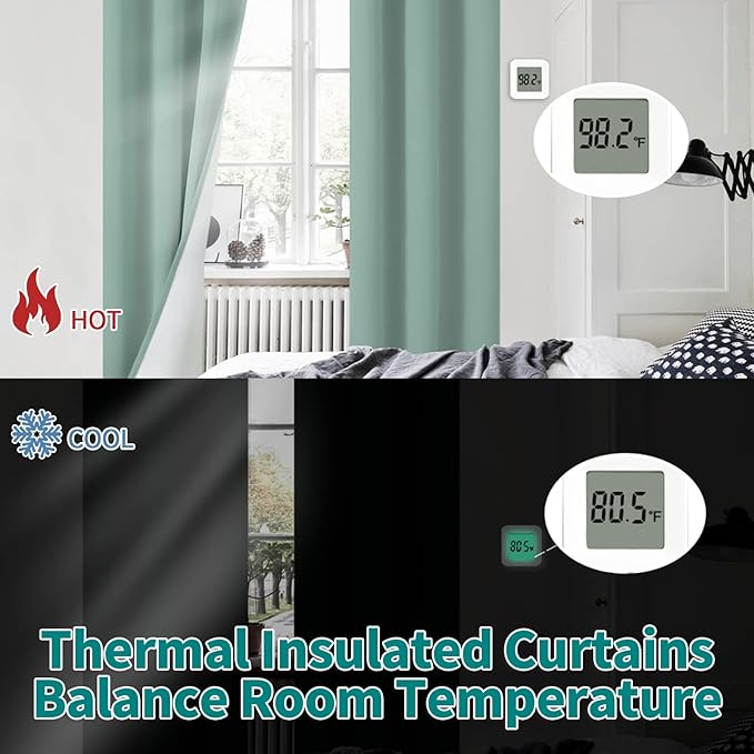 BGment Frosty Green Blackout Curtains for Bedroom 63 Inch Length, Thermal Insulated Spring Decor Bedroom Curtains Soundproof Window Curtain Drapes, Each Grommet Curtains 42 Inch Wide, 2 Panels