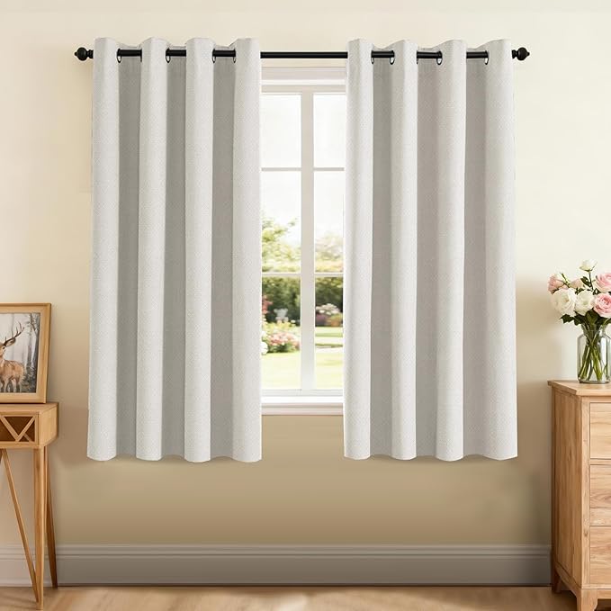 PrinceDeco Blackout Curtains for Bedroom – 100% Light Blocking Thermal Insulated Curtains 63 inch Length, Noise Reducing Energy Saving Drapes for Living Room,Nursery,2 Panels,55" W x63 L,Ivory
