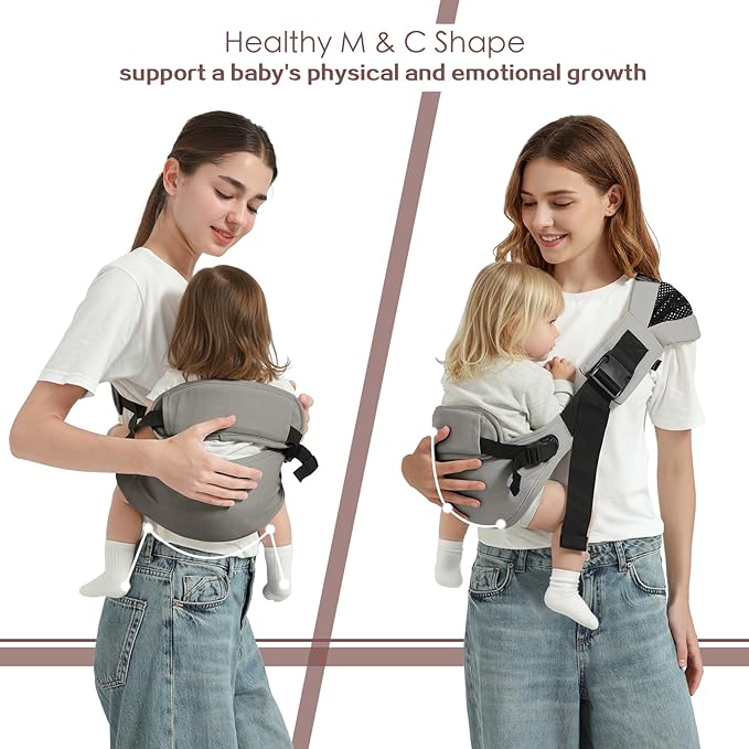 Toddler Sling Carrier, Toddler Carrier Sling, Baby Carriers Hip Carriers with Backrest, Lightweight Travel-Friendly Baby Slings Carriers, Grey