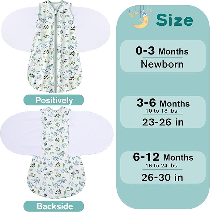 BSTOPPT Newborn Sleep Sack Baby Swaddle,0-3 Months,3-Way Adjustable Wearable Blanket,100% Rayon Cotton Swaddling Sleeping Bag，TOG 0.5（Banana&Leaf）