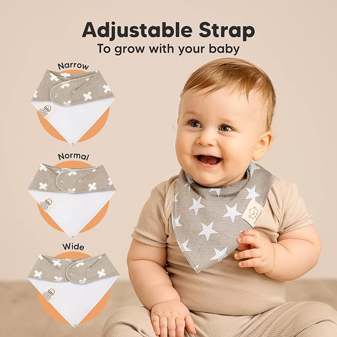 KeaBabies 8-Pack Organic Baby Bandana Bibs for Boys, Girls - Super Absorbent Triangle Baby Bibs for Drooling and Teething Infant, 100% Cotton Extra Soft for Newborn, Infant 0-36 Months (Grayscape)