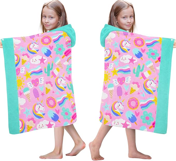 Hooded Towels for Kids- Ultra Soft 100% Cotton Pink Unicorn Toddler Hood Bath Towels/Pool Terry Towel Beach Poncho Wrap Absorbent Cute Bath & Swim Wrap for Boys & Girls 3-10 Years Beach Essentials