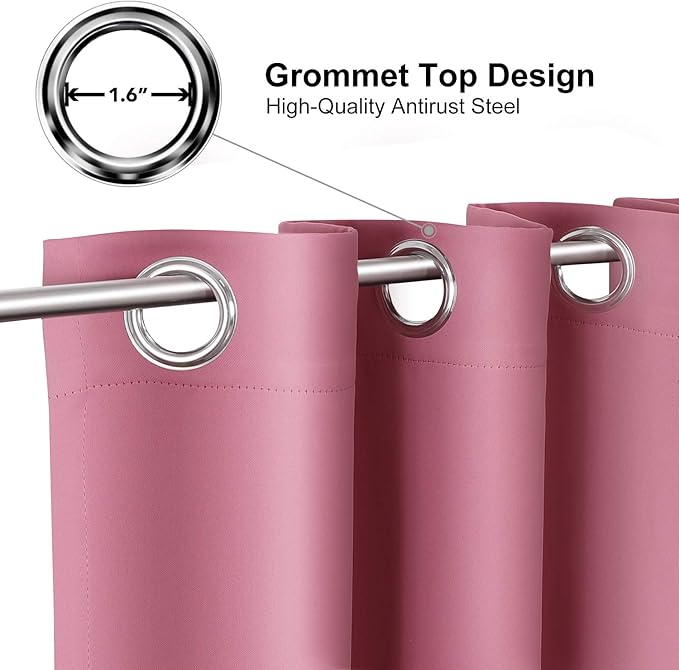 ChrisDowa Blackout Curtains 70 inches Wide for Bedroom - Extra Wide Grommet Thermal Insulated Room Darkening Curtains for Living Room (1 Panel, Pink, 70 x 84 Inch)