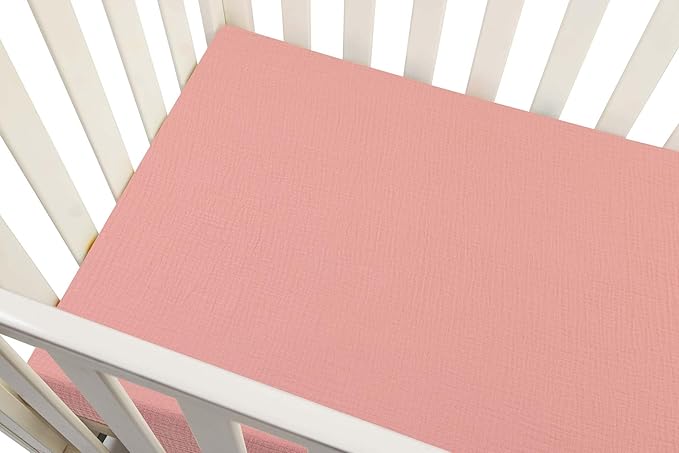 Onacosht Muslin Mini Crib Sheets, 39" x 27" Pack and Play Mattress Sheets Fitted for Pack N Play, Soft Cotton for Boys Girls, 2 Pack, Pink Blossom