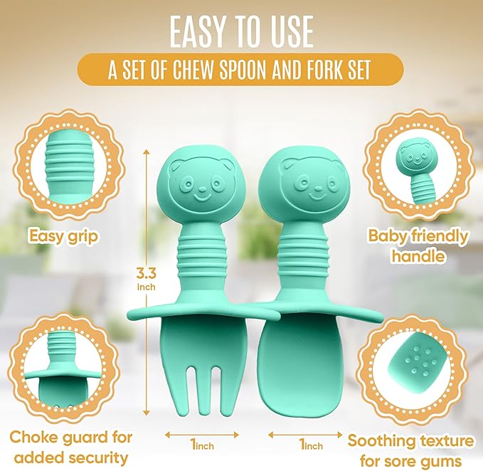 HippoBaby 4pc Silicone Baby Spoons Self Feeding Baby Utensils 6-12 Months - 3 Baby Spoon - 1 Baby Fork - Toddler Cutlery Set - BPA Free, Dishwasher Safe - Baby Eating Essentials (Pink/Blue)