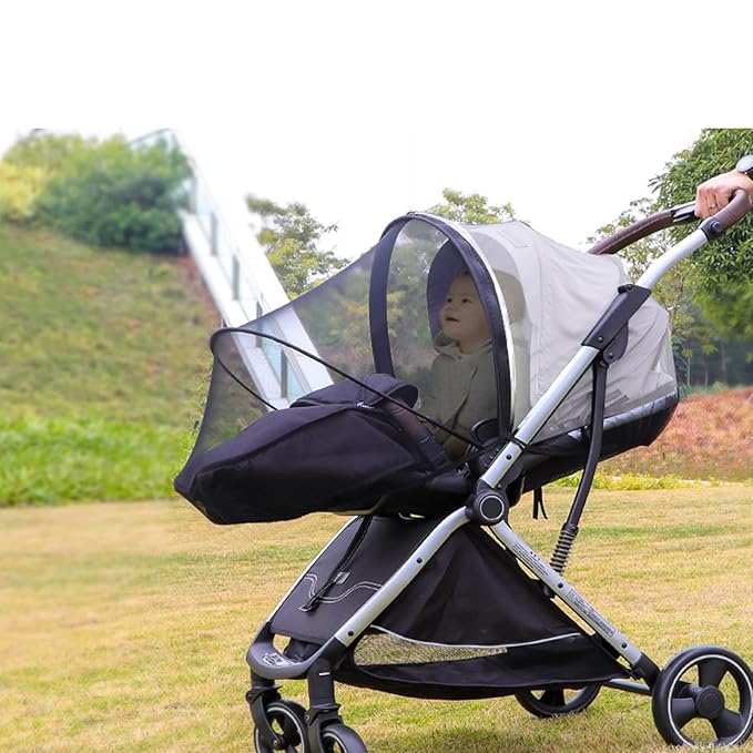 Car Seat Mosquito Net Cover, Mosquito Net for Stroller, Sun Shade for Strollers Easy to Open and ClosDouble Zipper Design, Easy Use for Strollers, Car seat,Bassinet,Cradle (Black/White)