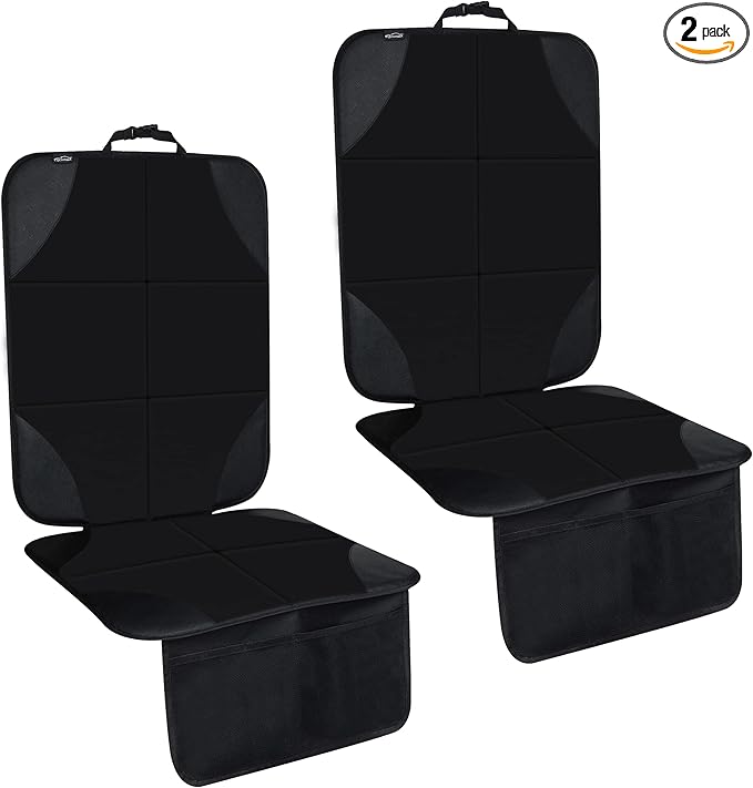 Amooca Car Seat Protector Durable Oxford Fabric and Faux Leather Seat Cover Protection Mat Universal Fit for Vehicles with Mesh Storage Pockets Pure Black Black 2 Pack