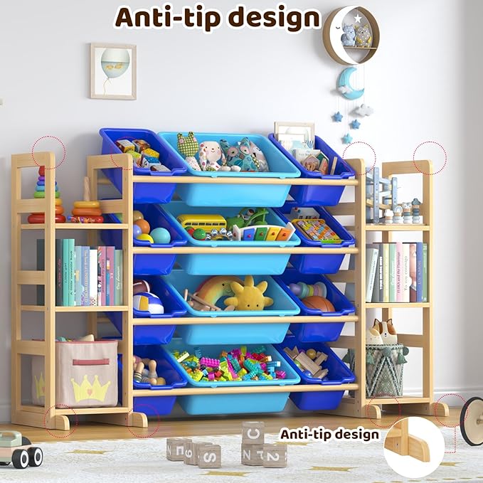 Large Toy Storage Organizer Kids Toy Organizer and Bookshelf Combo with 12 Bins and 6 Shelves Toy Organization Box Toy Shelf for Playroom, Bedroom, Nursery