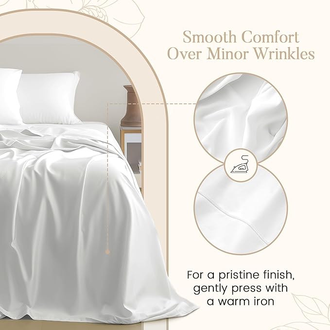 Twin XL 100% Cotton Sheets For Twin Bed, 800TC Fully Elasticated Fitted Sheet & Pillowcase Sets, Fade Resistant Soft & Comfy Deep Pocket Sheets Machine Washable, Naturally Cool & Breathable- Ivory